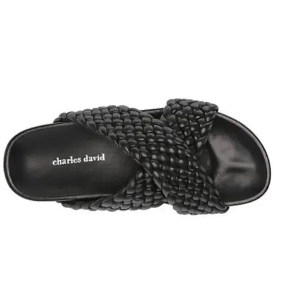 NEW Charles David defend black braided leather slides sandals 6.5 - Picture 2 of 7